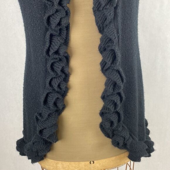 Lael Alpaca Sweater Vest Cardigan Medium Long Ruffle Collar Black Knit - Picture 3 of 16